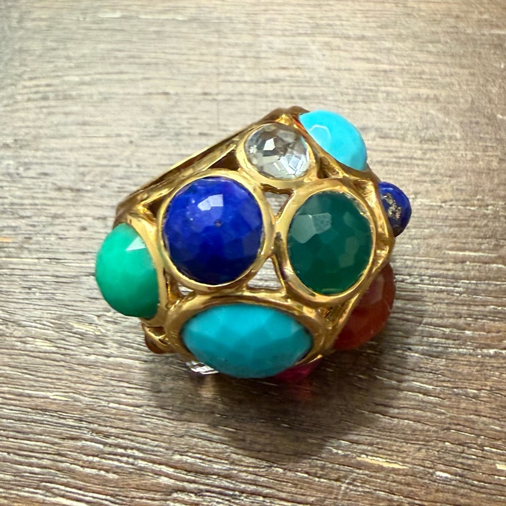 Impolite Rock Candy Multicolor Gemstone 18ct Yelliw Gold Ring Sz 7 - Picture 2 of 10